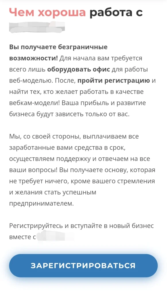 Скриншот предложения для начинающих владельцев вебкам-студии