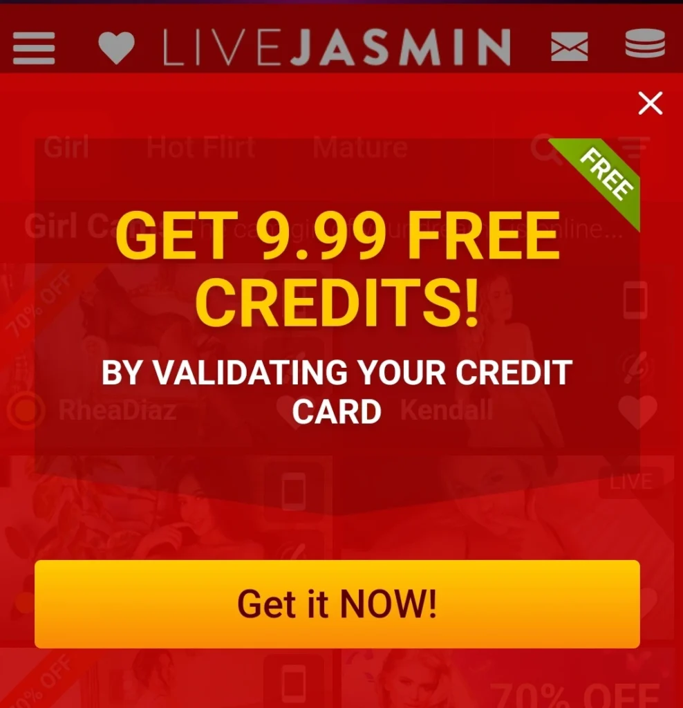 Скриншот бесплатные кредиты LiveJasmin